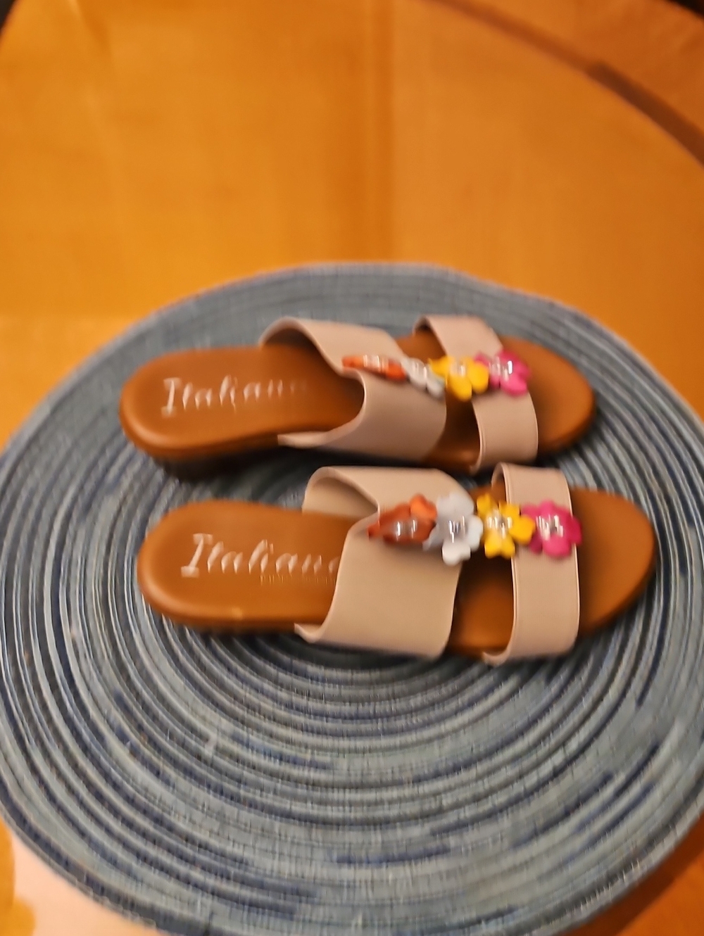 Beige Slide Sandals with Floral Accents for Women